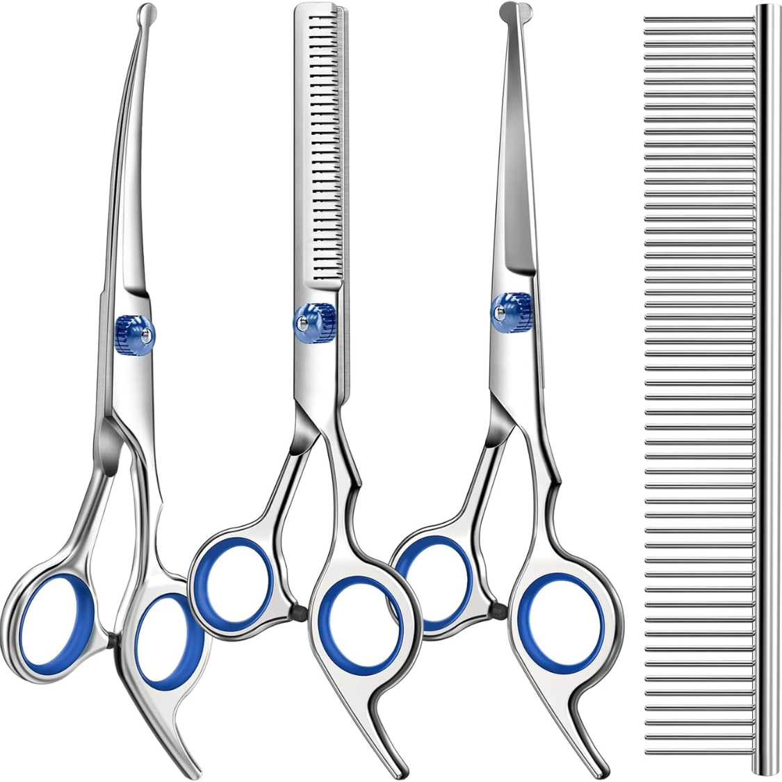 Professional 4-in-1 Pet Grooming Scissors Kit with Safety Round Tips for Dogs & Cats