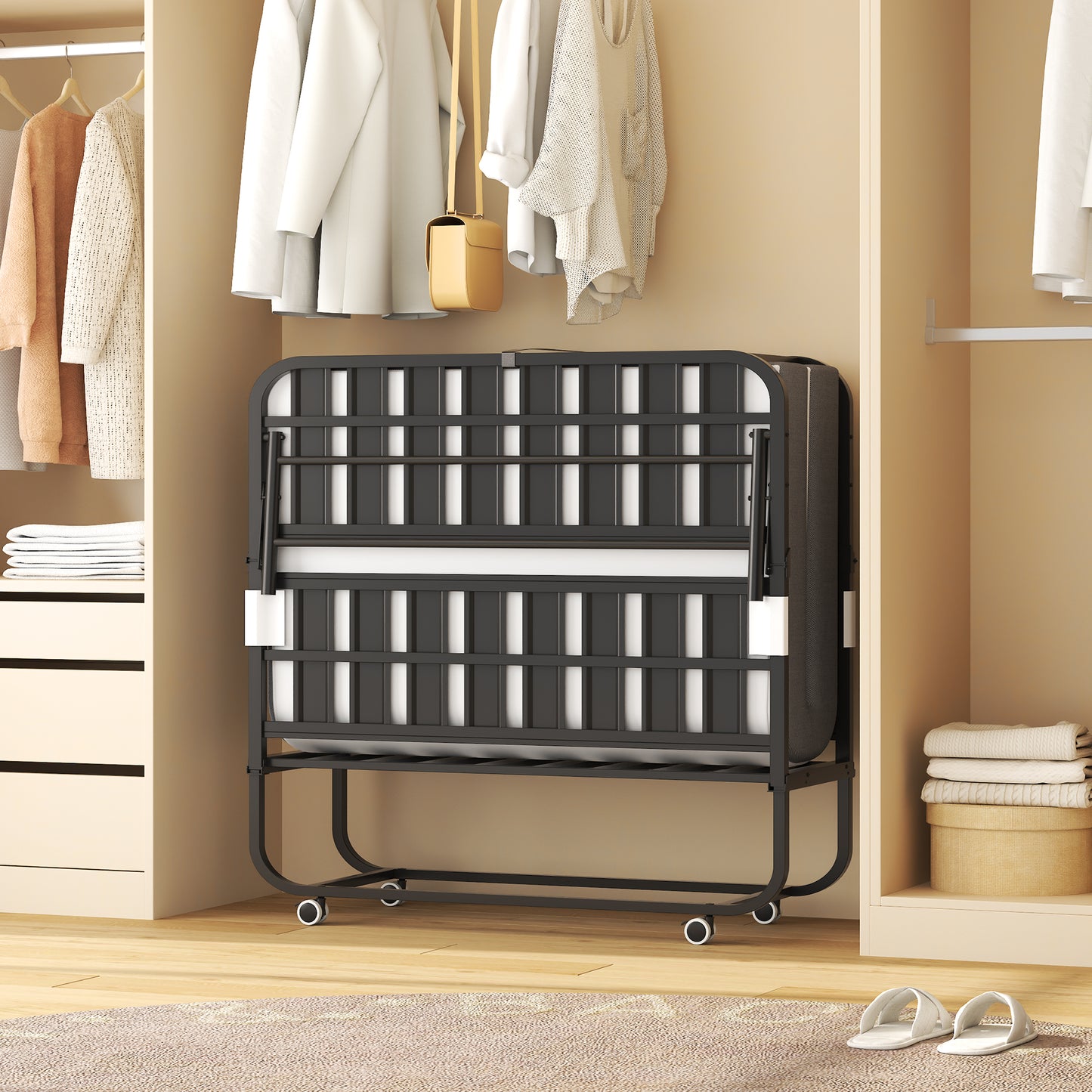 75x46 Wide Folding Bed With Adjustable Headboard, Extra Long Rollaway