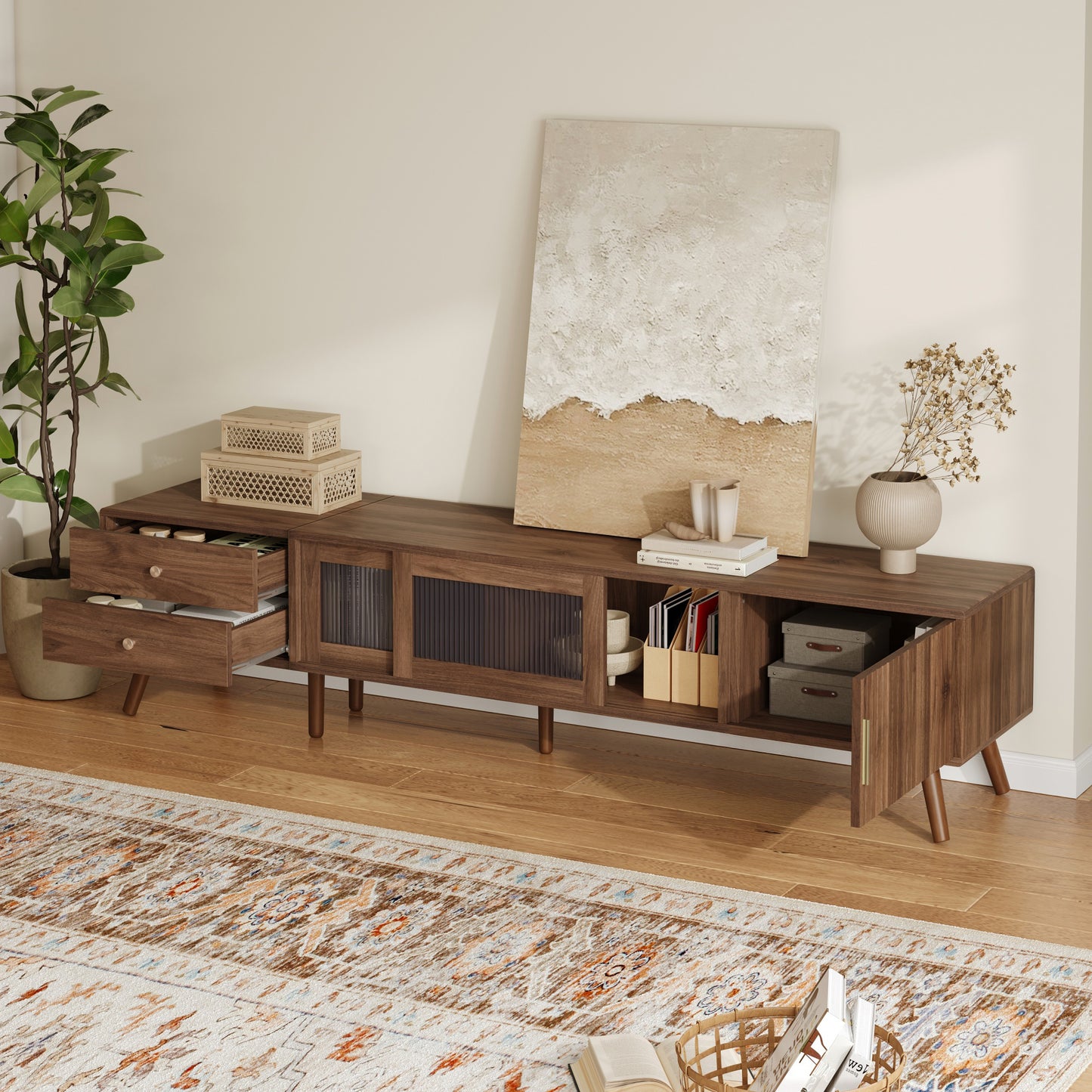 76 Modern Minimal Glass-Doors TV Stand For TVs Up To 85 Inches,