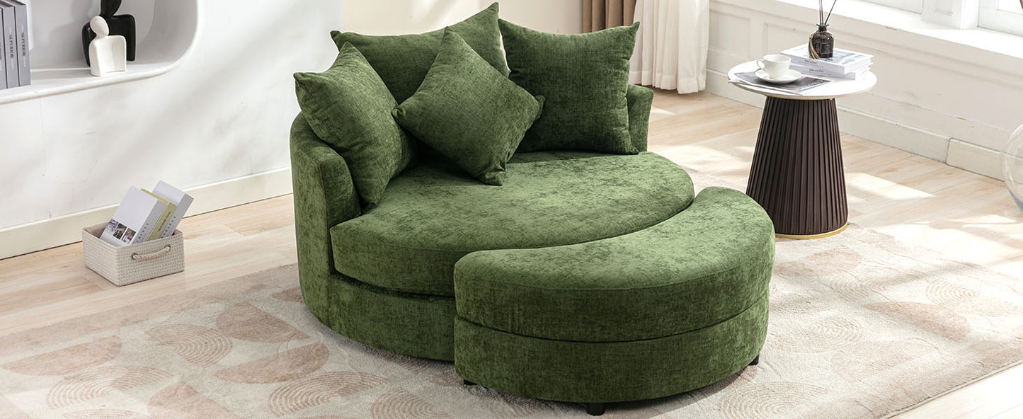 360° Swivel Accent Barrel Chair with Storage Ottoman & 4 Pillows - Green