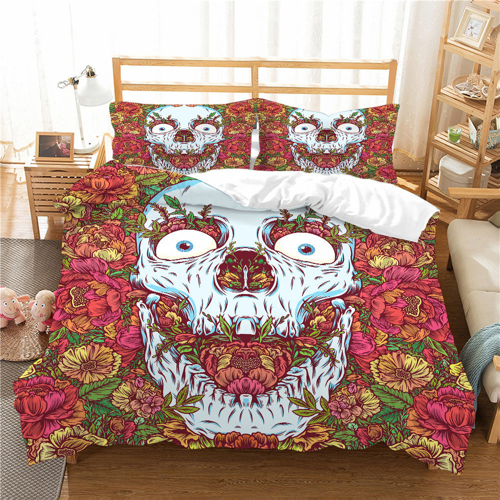 3D Printed Skull Bedding Set - Three-Piece Home Textile Decor, US Full 200x230cm