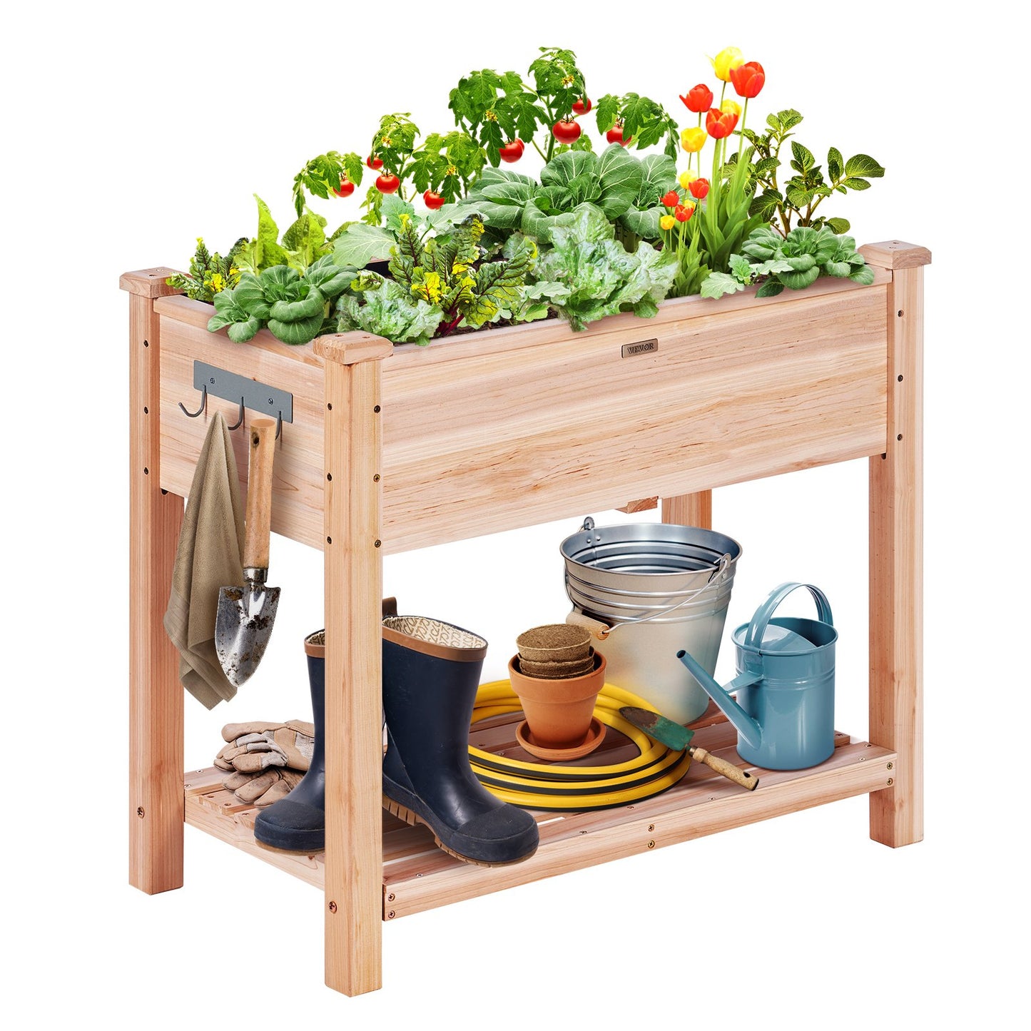 Wooden Raised Garden Bed Planter Box 33.9x18.1x30 Inches with Accessories - Natural