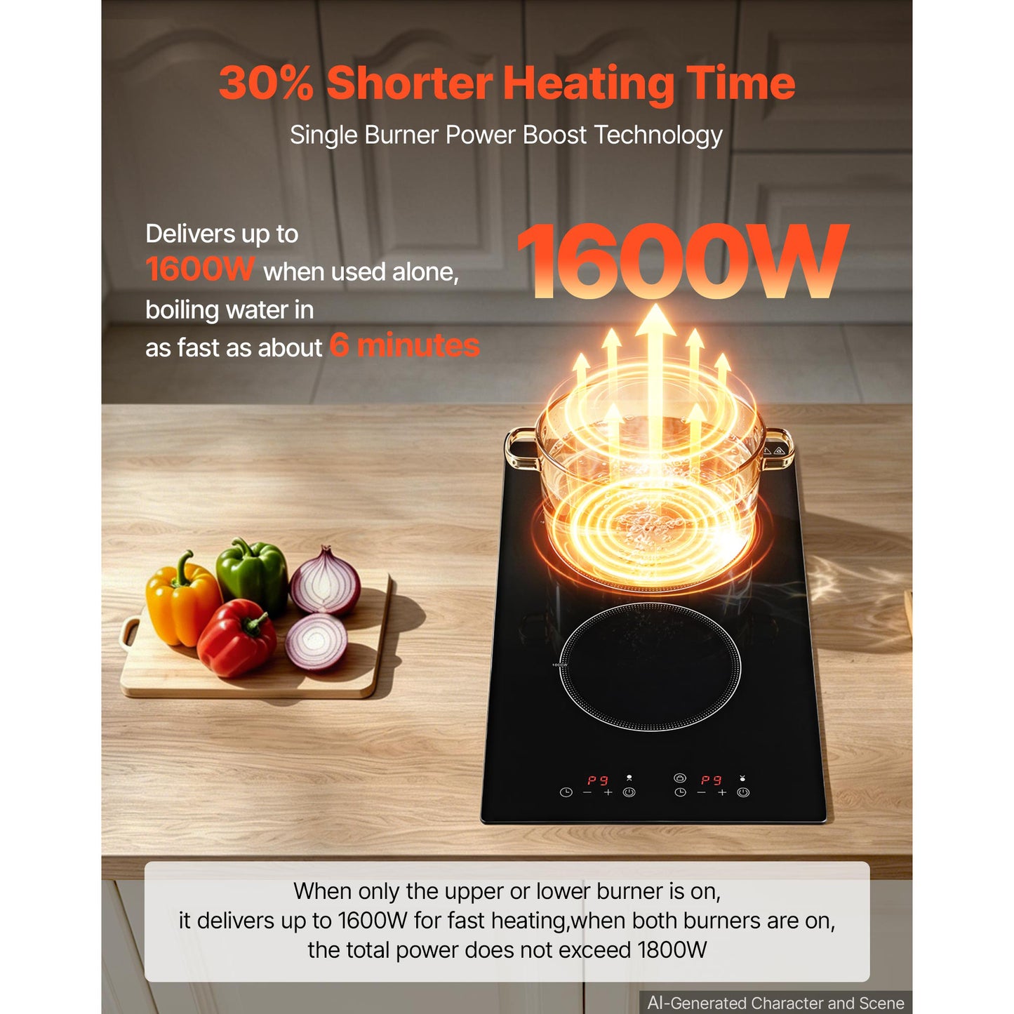 12-Inch Portable Electric Cooktop 2 Burners 1800W Touch Control Ceramic Stove
