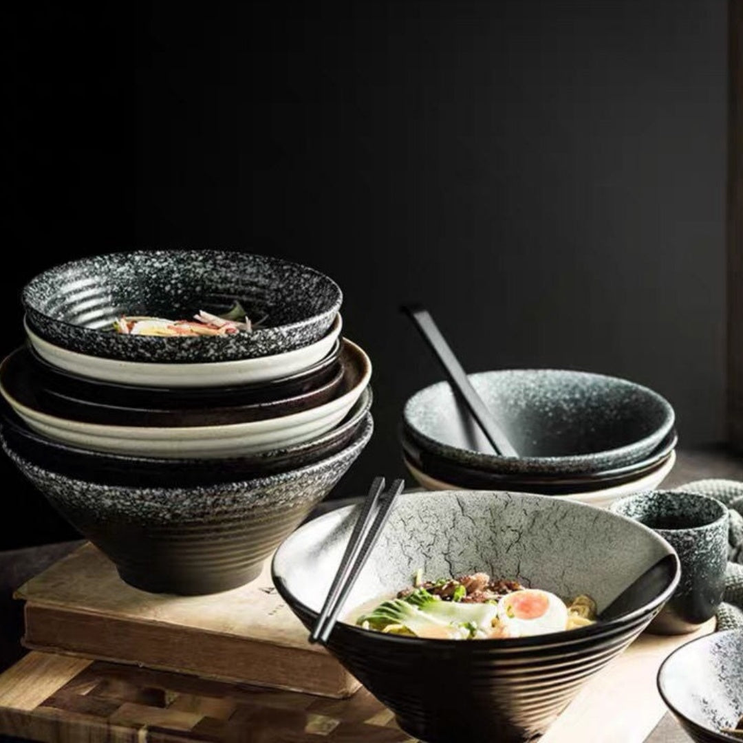 Large Ceramic Noodle Bowl - Frosted Chinese Style Tableware for Kitchen