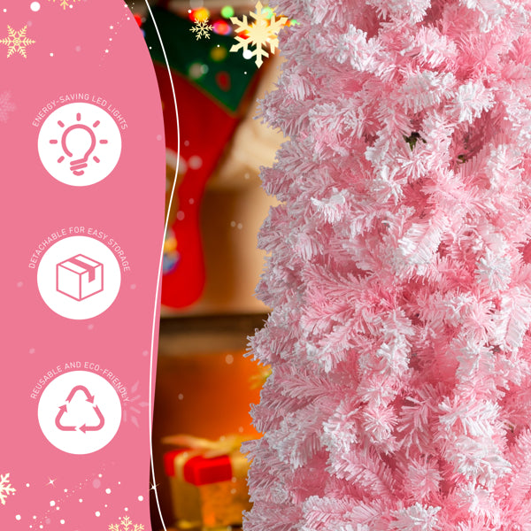 7.5 FT Snow Flocked Artificial Pencil Christmas Tree - Pink