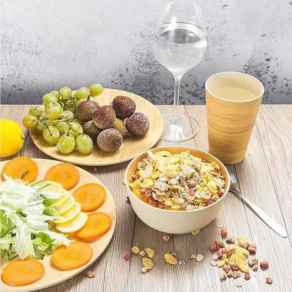 Bamboo Color 4-Piece Tableware Set - Plate, Bowl, Cup for Kitchen & Dining