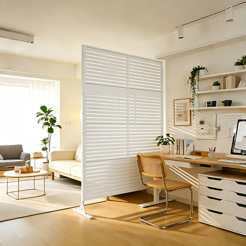 White Metal Privacy Screen - 70.87" H Slatted Patio Divider