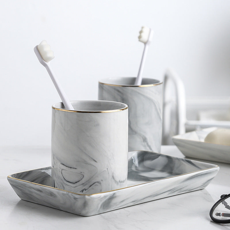 Marble Bathroom Tray Set with Cups and Bowls - Home Storage Organizer