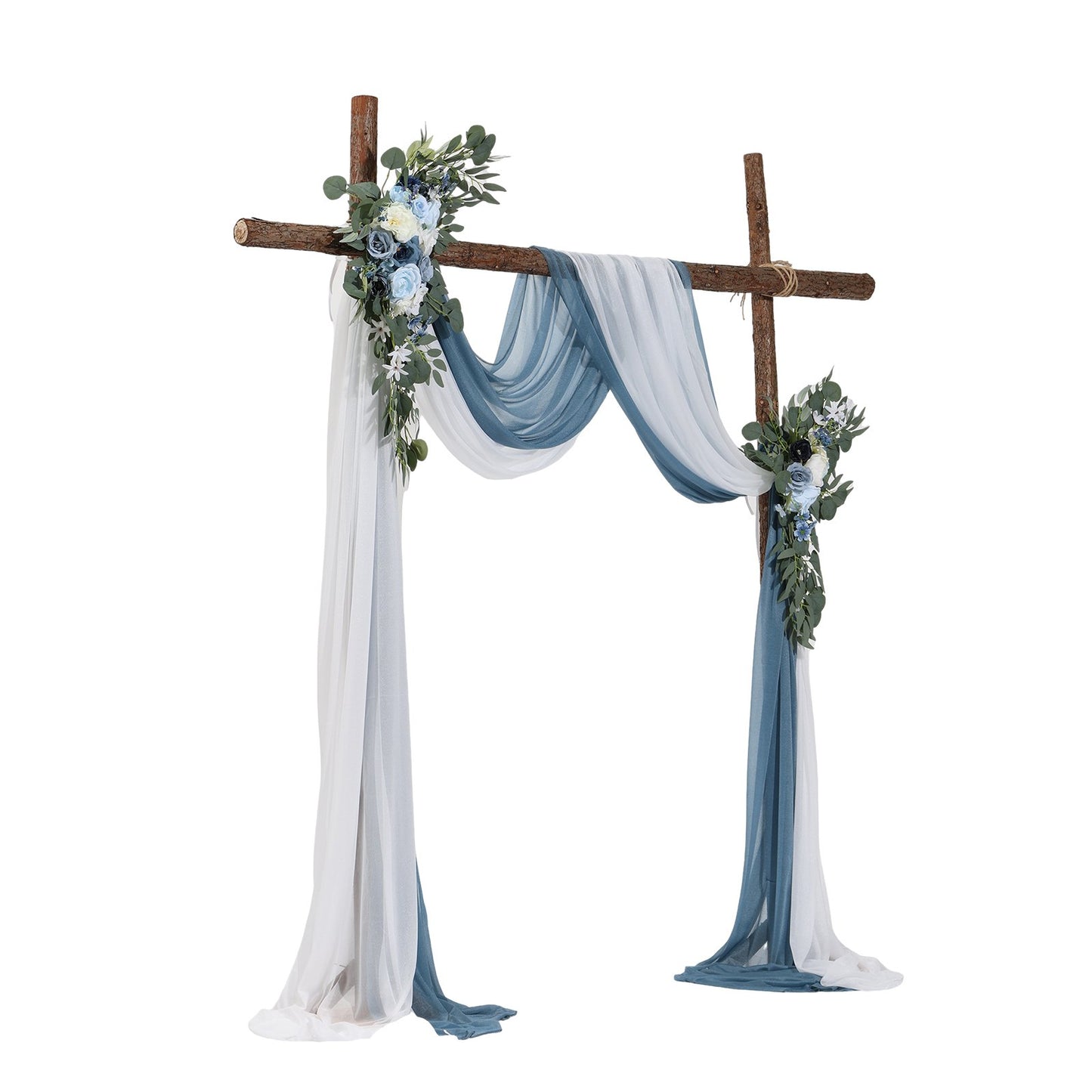 Artificial Wedding Arch Flowers Kit with 21ft Draping Fabric for Weddings - Blue & White