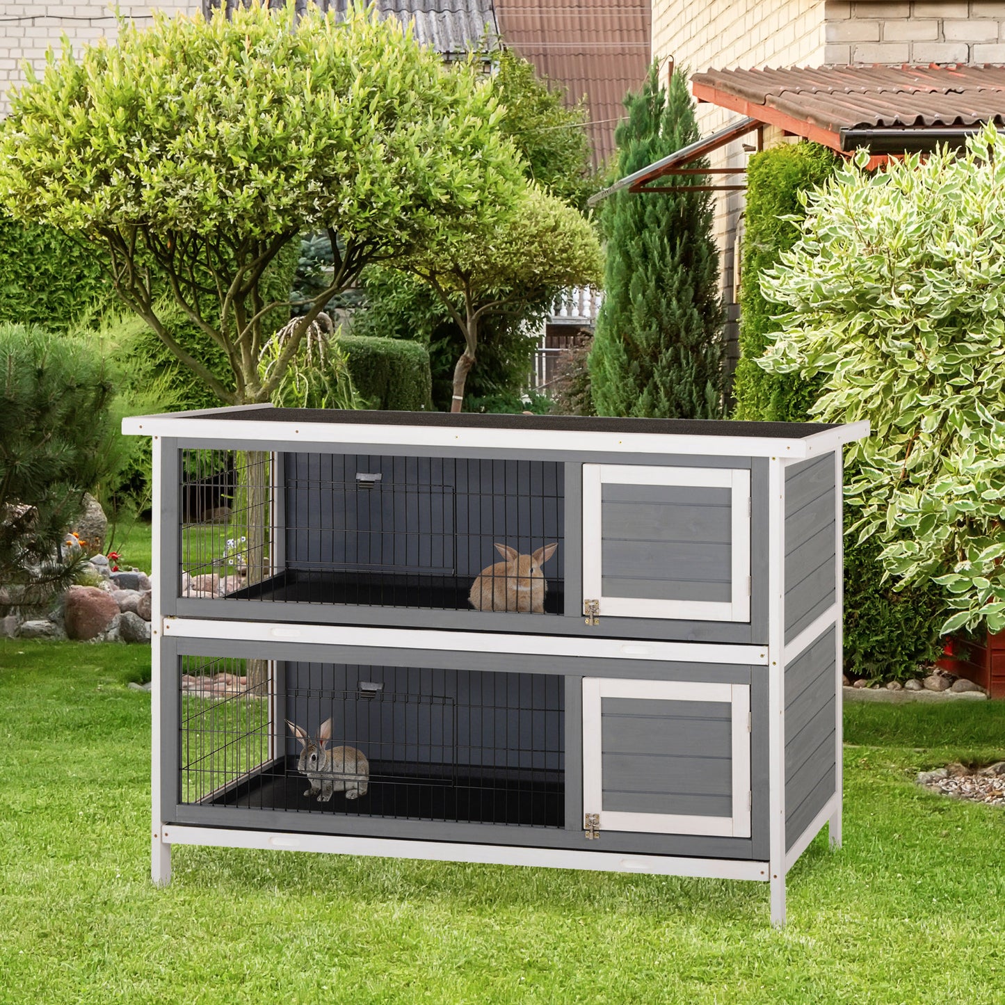 Large 54-Inch Wooden Rabbit Hutch with Lockable Doors Waterproof Roof