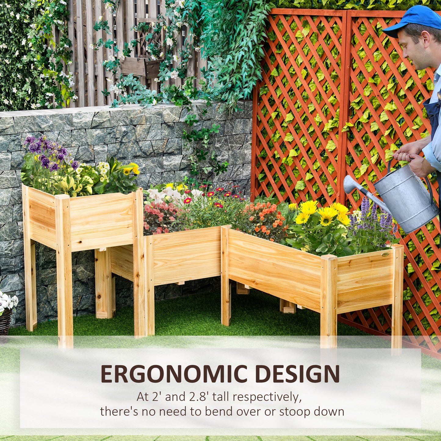 Raised Garden Bed Set of 3 - Wooden Elevated Planter Boxes for Vegetable, Herb & Flower Gardening