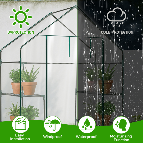 Mini Walk-In Greenhouse with PVC Cover, 4-Shelf Indoor Outdoor Garden Greenhouse 56x29x77 Inches