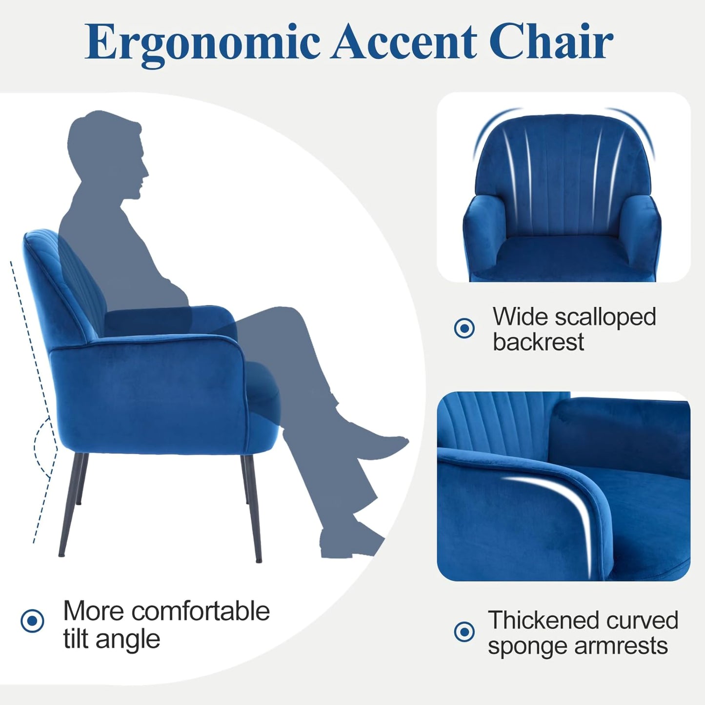 Modern Velvet Accent Chair - Comfy Barrel Armchair in Blue