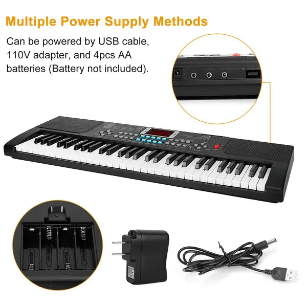 61-Key Electronic Keyboard with Adjustable Stand & Microphone