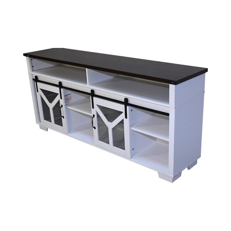 65.3-Inch TV Stand with LED Light Strips and Barn Door - White & Black Walnut