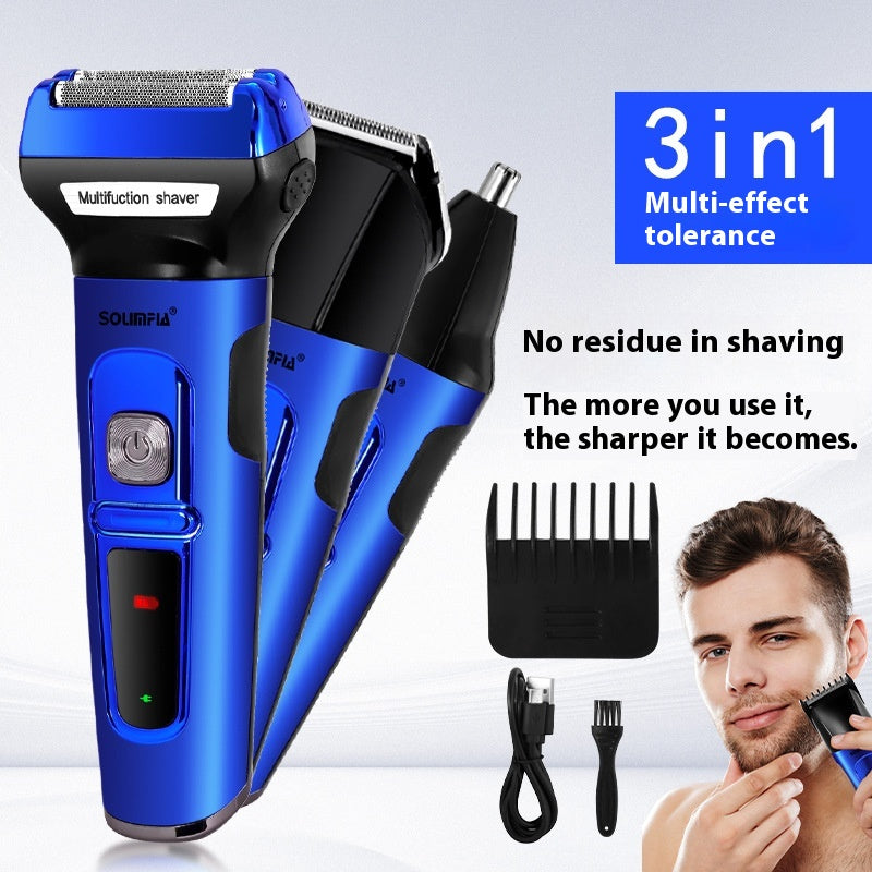 Three-in-One Electric Shaver with Nose Hair Trimmer