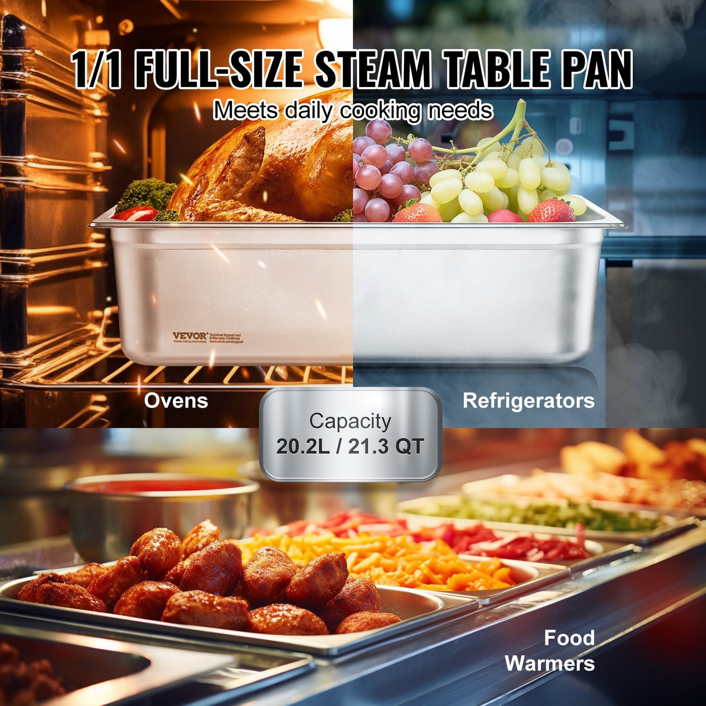 Full-Size Stainless Steel Steam Table Pan - 6 Pack