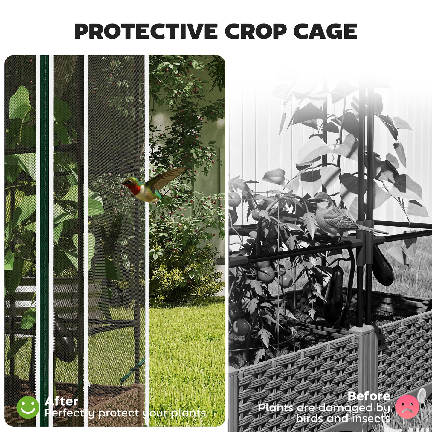Raised Garden Bed with Trellis and Watering System - White, 46.5 Inches