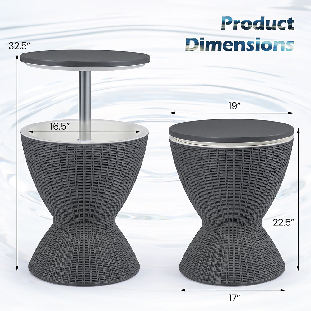 Extendable Outdoor Rattan Bar Table with Ice Cooler - 8 Gallon Capacity