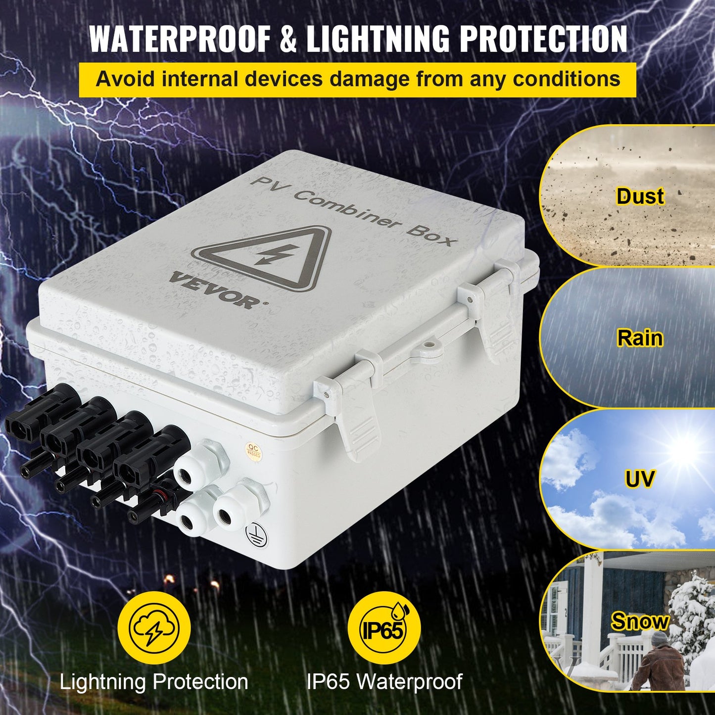 PV Combiner Box 4 String IP65 Waterproof Solar Panel Fuse Circuit Breaker Grey