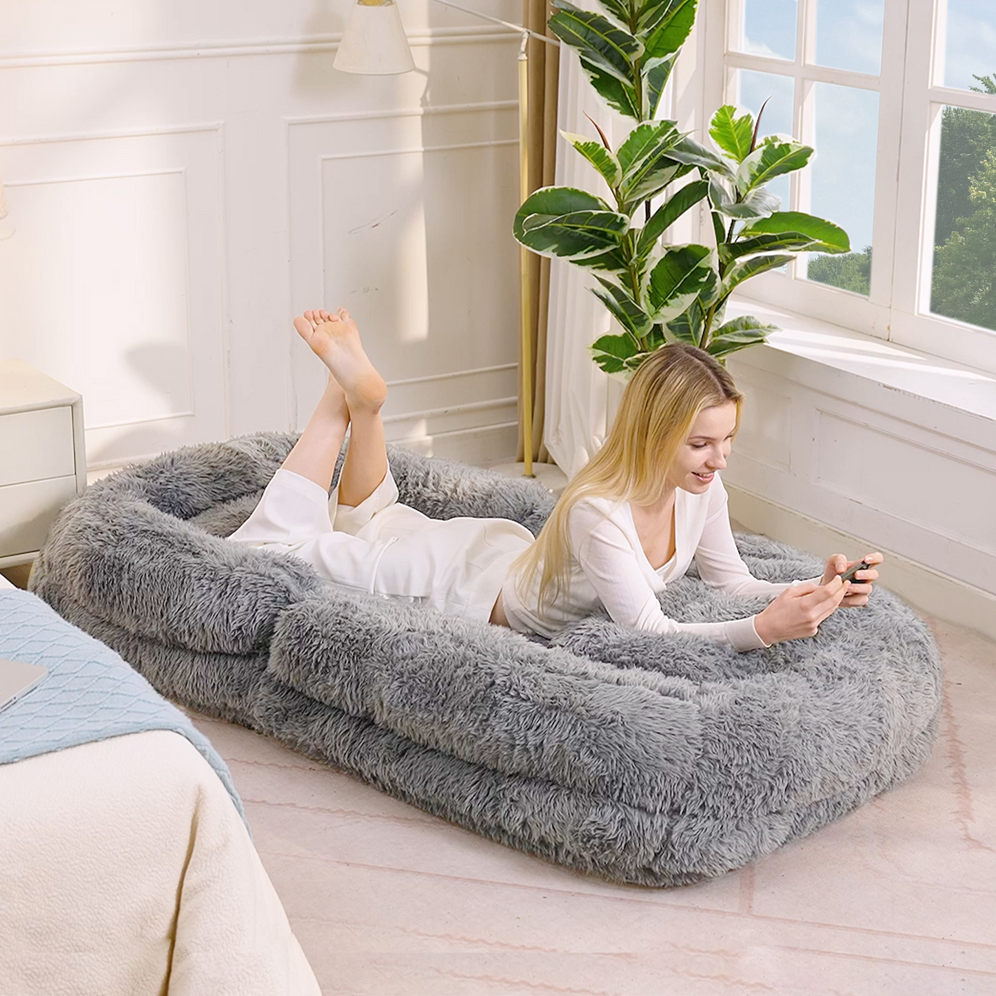 5-Position Adjustable Human Dog Bed & Lazy Sofa - Light Gray