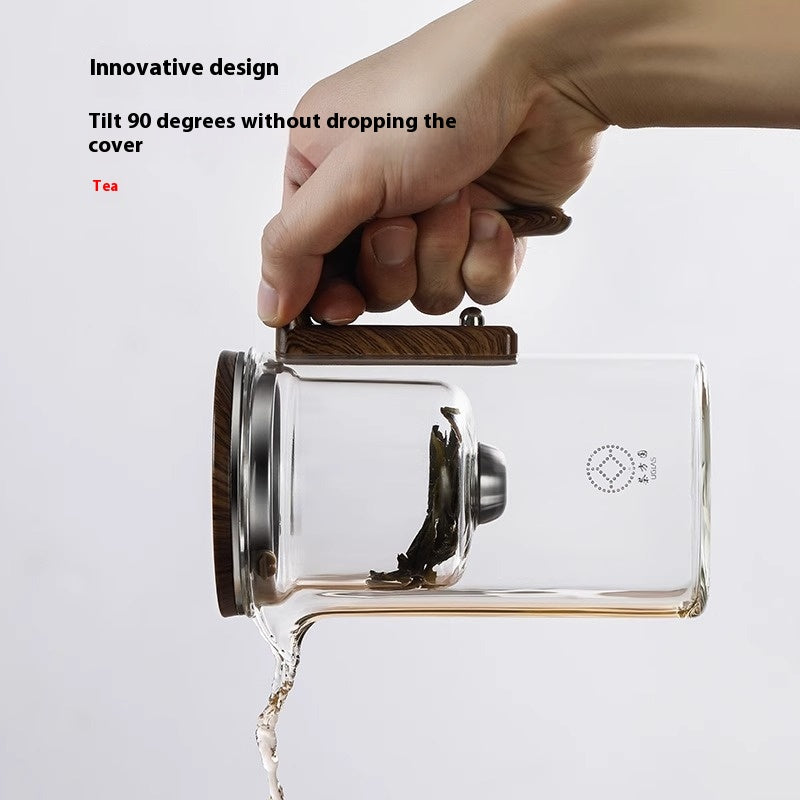 Magnetic Glass Tea Pot with Inner Filter and Wooden Handle – Water Separation Teapot, 500ml/700ml