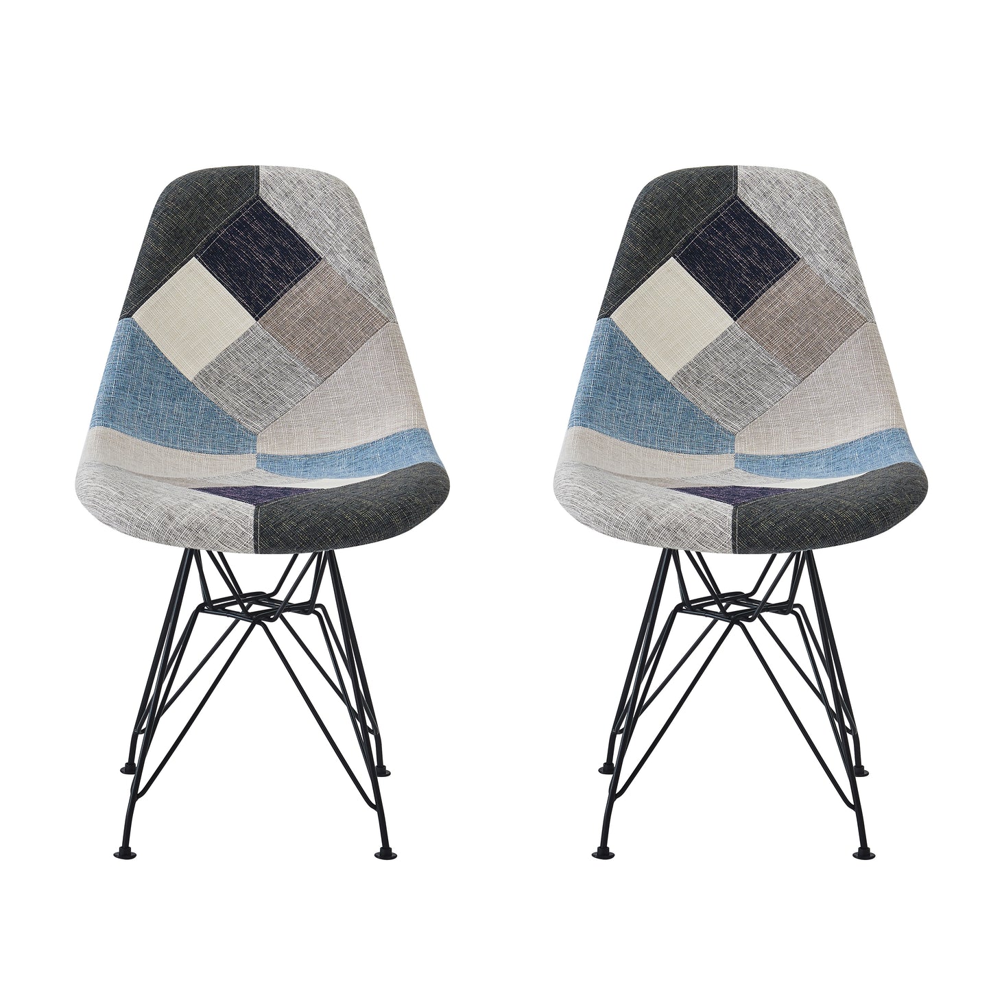 Patchwork Accent Chair Bohemian Style Fabric With Chromed Legs