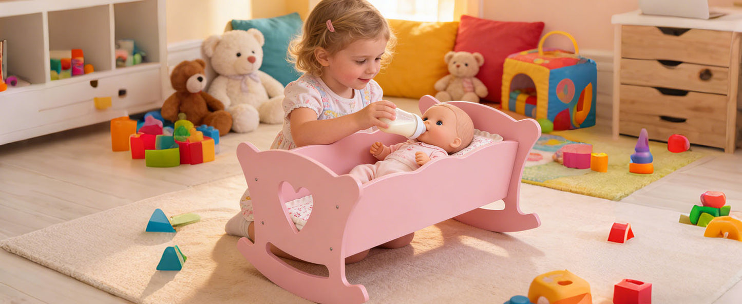 Wooden Cradle For 20 Inch Dolls Kids Role Play Easy Assembly Baby