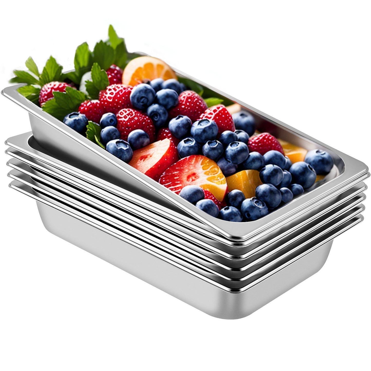 Full Size Stainless Steel Steam Table Pans - 6 Pack