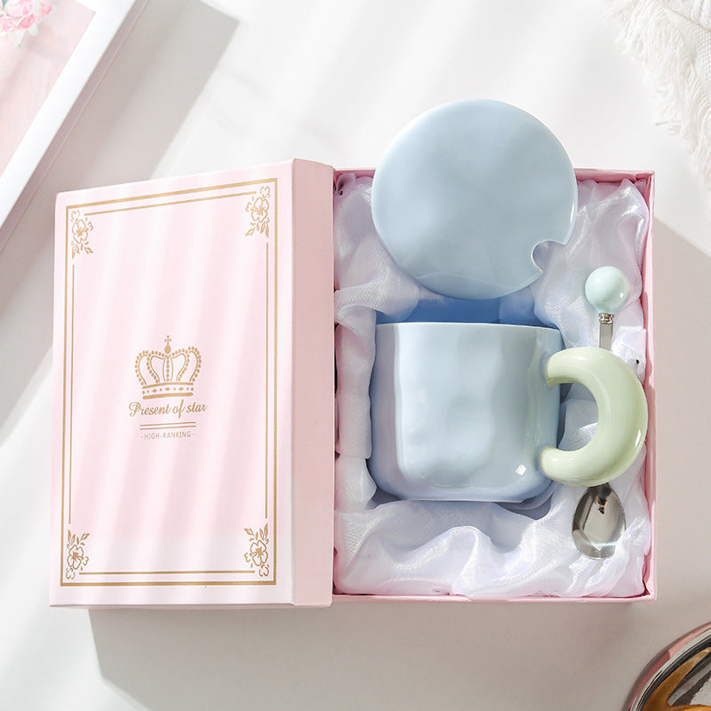 Cute Cartoon Ceramic Mug with Lid and Spoon - Multiple Colors & 500ml