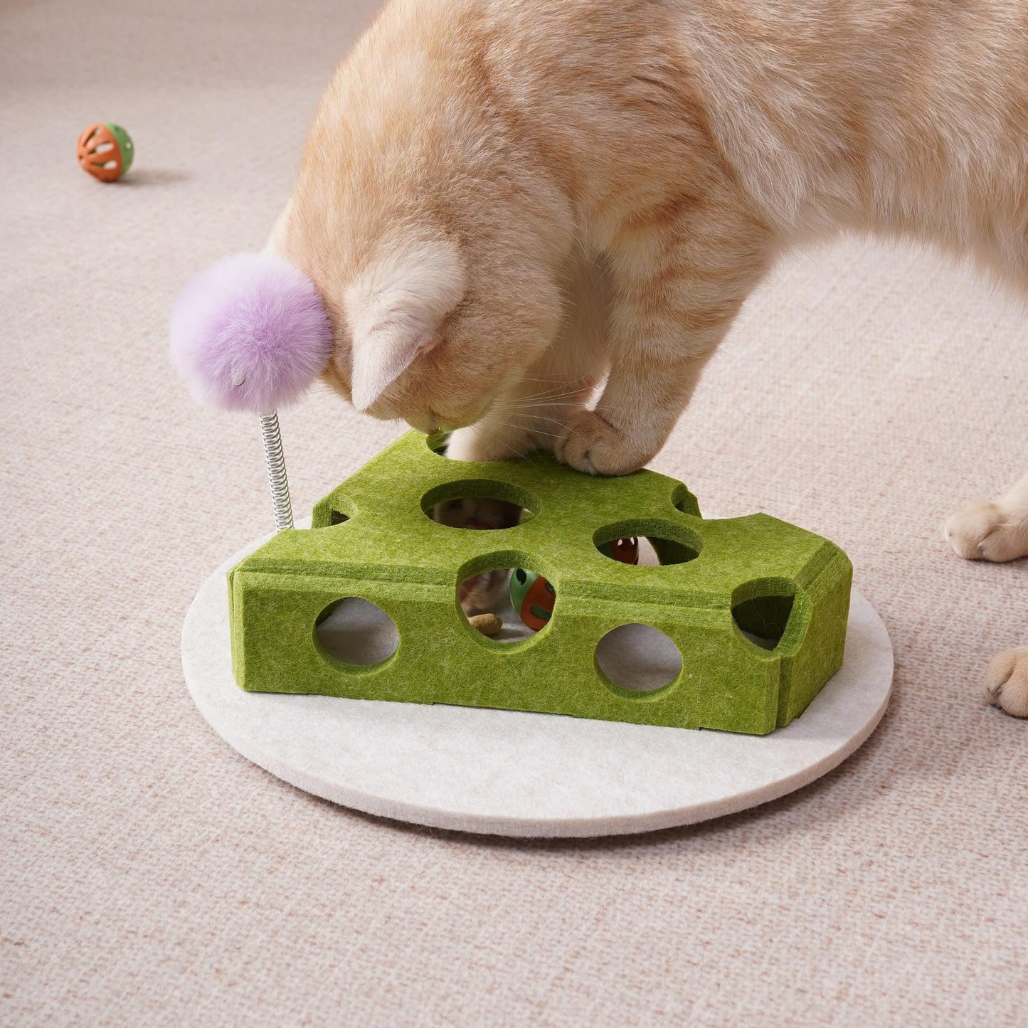 Cat Puzzle Toy with Balls and Spring Teaser | Interactive Indoor Cat Toy with Suction Cup Base