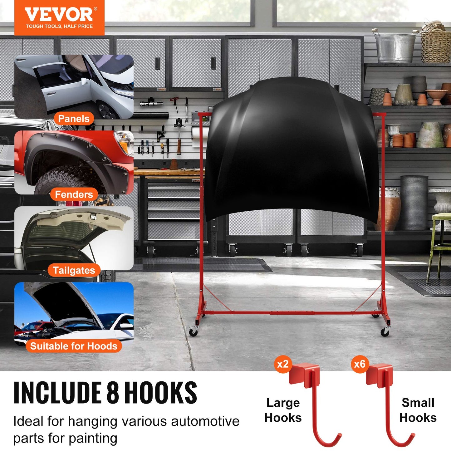 Adjustable Paint Hanger Rack with 8 Hooks for Auto Body Painting