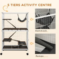 Small Animal Cage with Wheels, Hammock & Multi-Tier Design – White, 50H