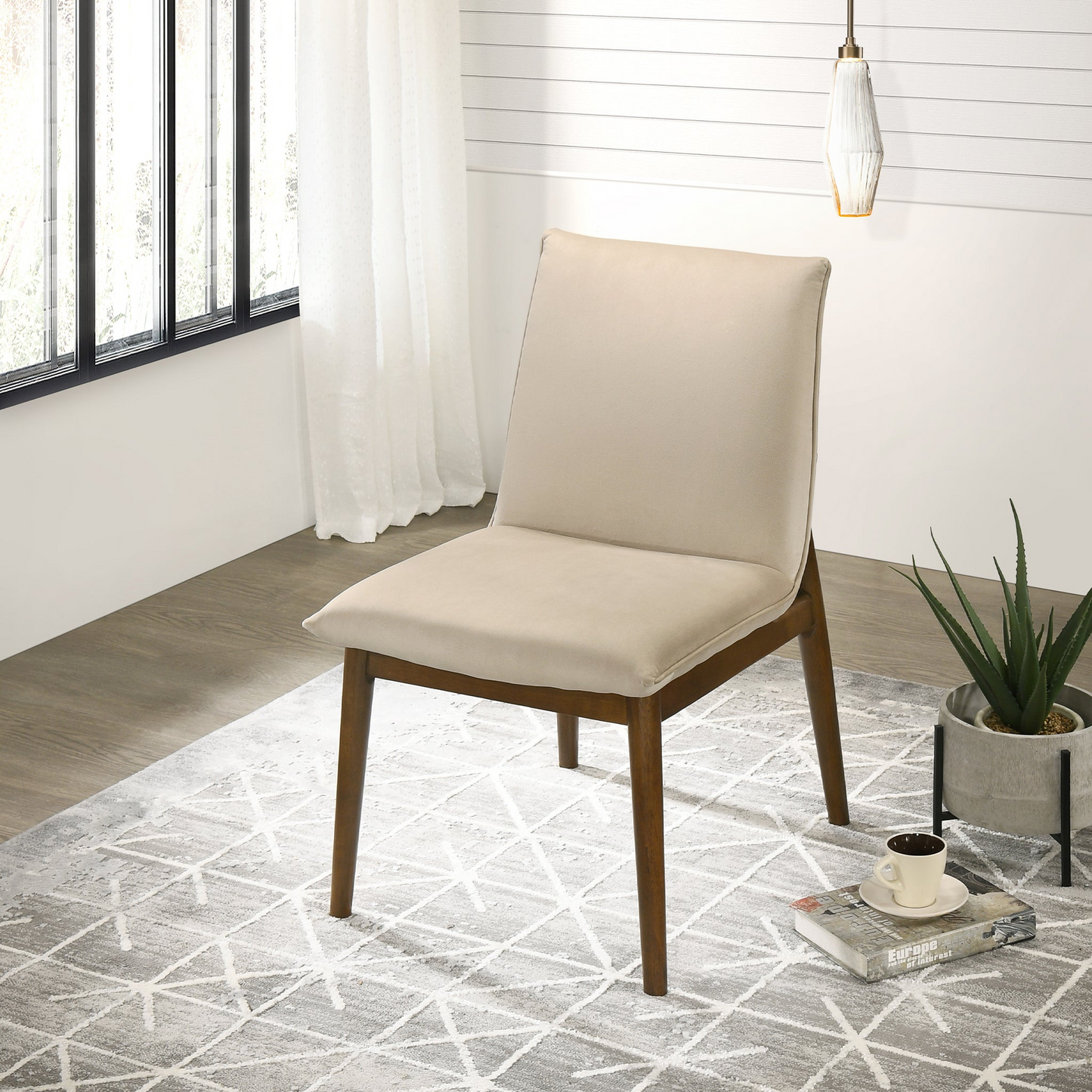 Monza Beige Velvet Dining Chair Set Of 2 For Room, Kitchen,