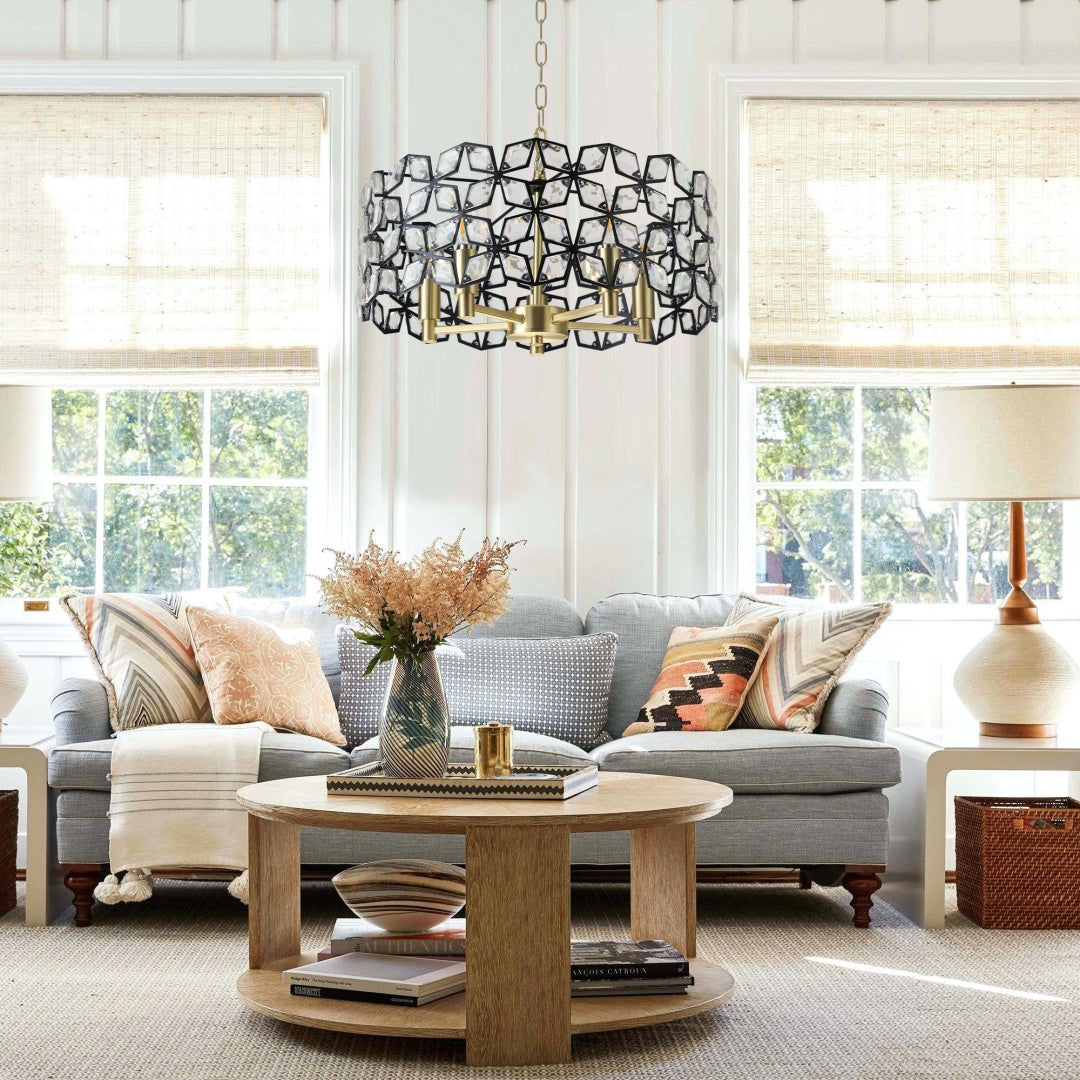 Geometric Crystal Pendant Chandelier - Modern 5-Light Fixture