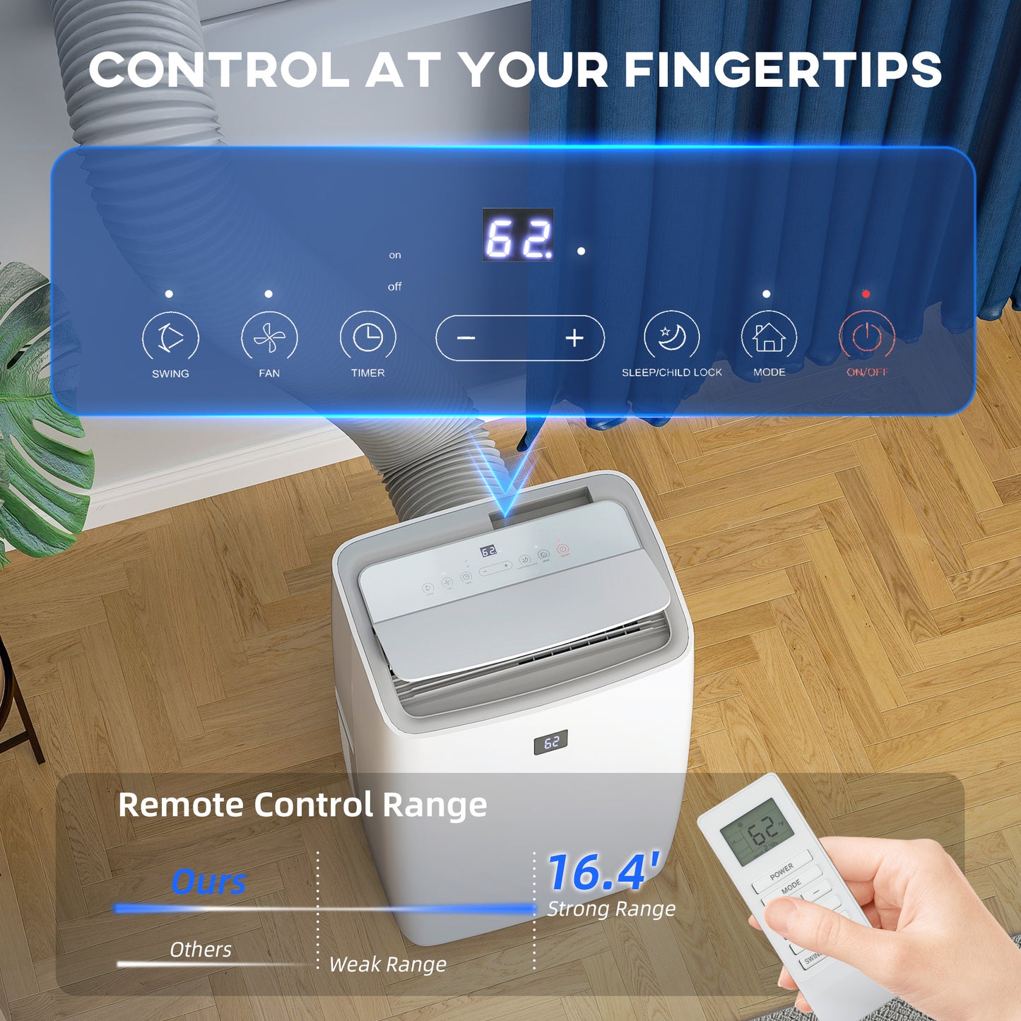 Portable 14000 BTU Air Conditioner for Rooms up to 700 sq ft with Dehumidifier & Remote