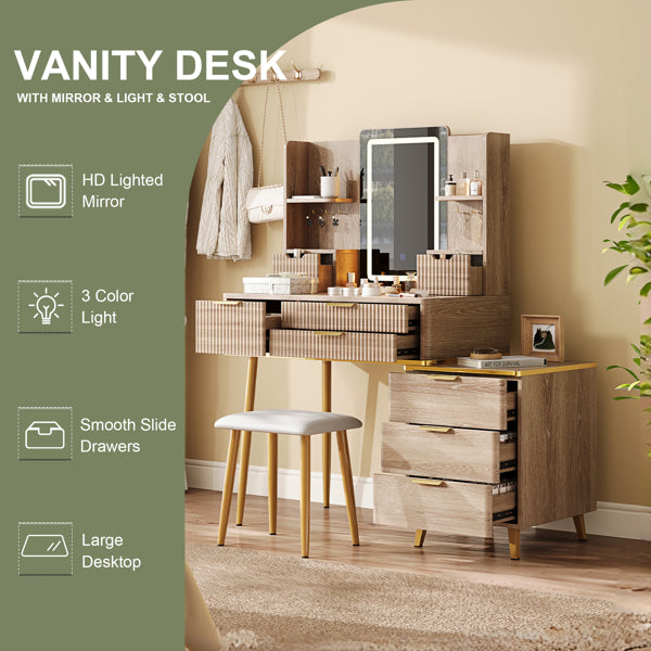 7-Drawer Makeup Vanity Desk with LED Mirror and Stool