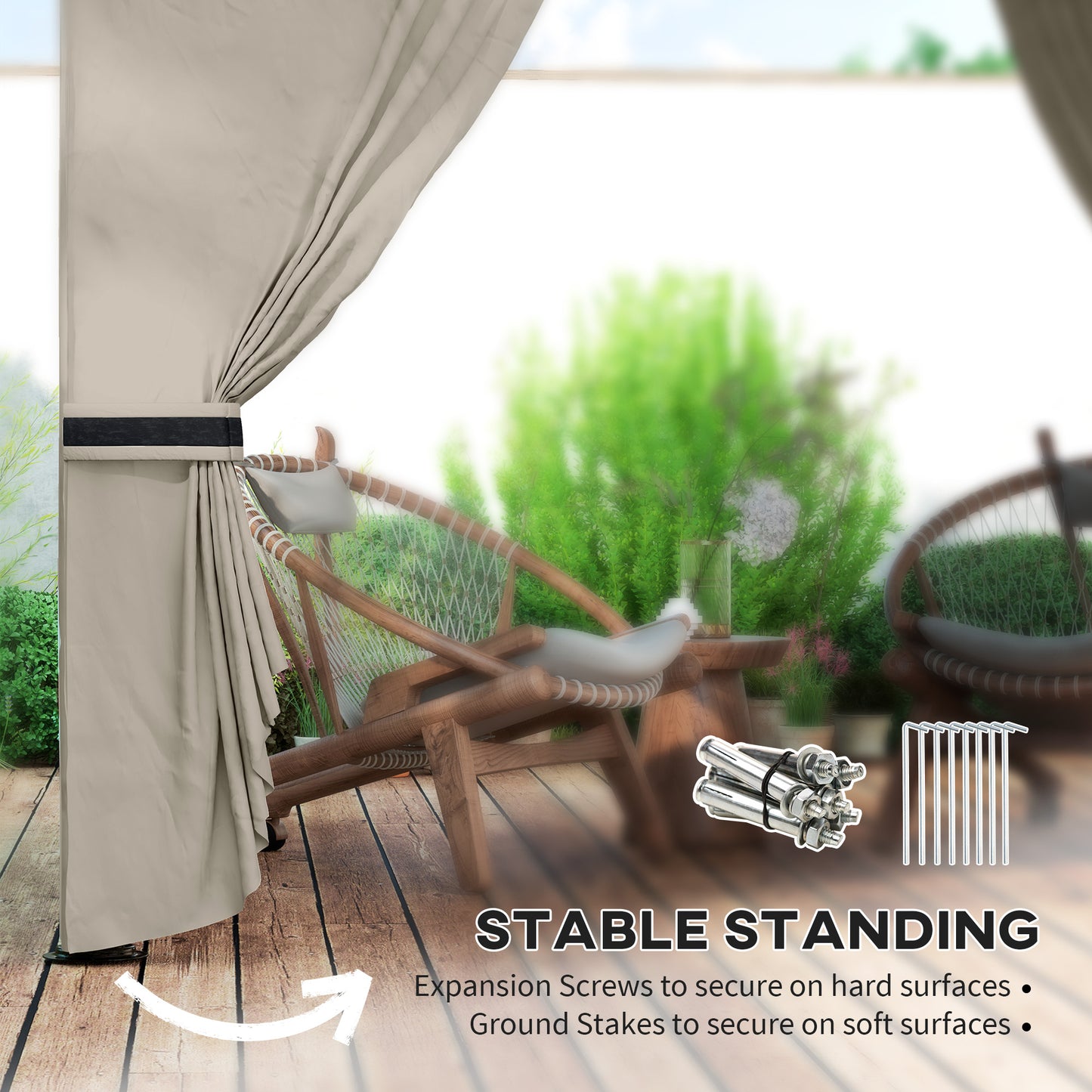Outdoor Gazebo with Curtains and Church Windows - Light Gray