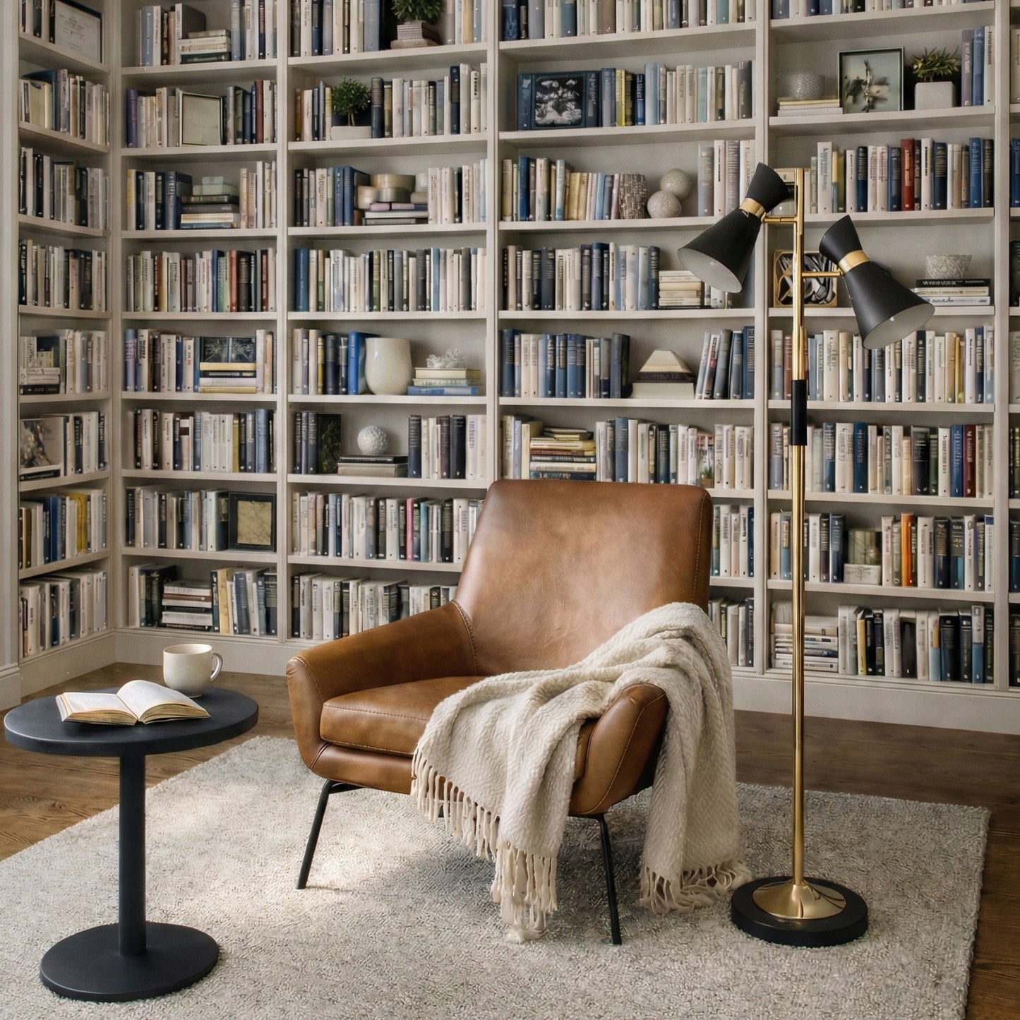 Axis Brassed Gold Floor Lamp With 4-Way Double Spots Metal Base