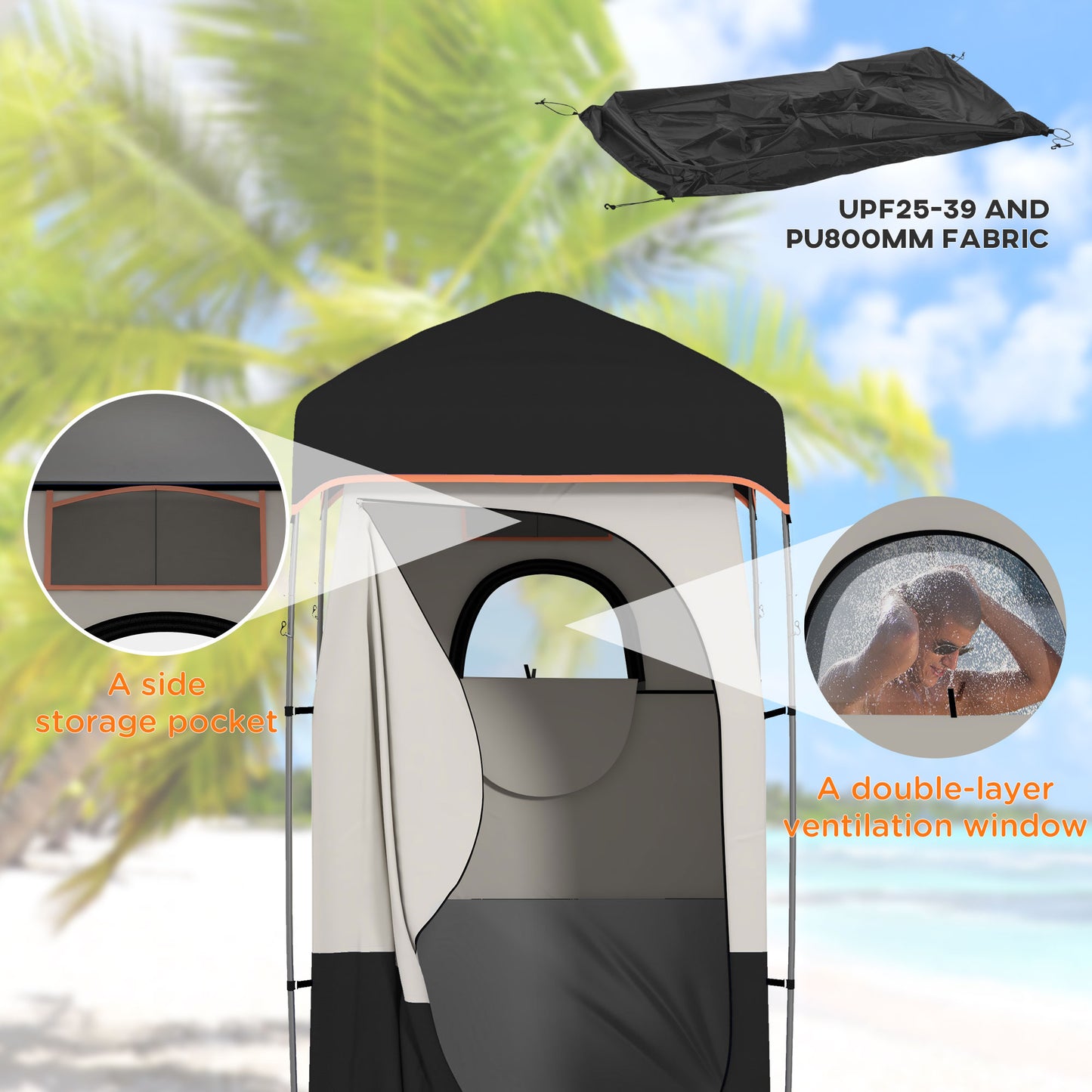 Portable Camping Shower Tent with Solar Shower Bag - Black