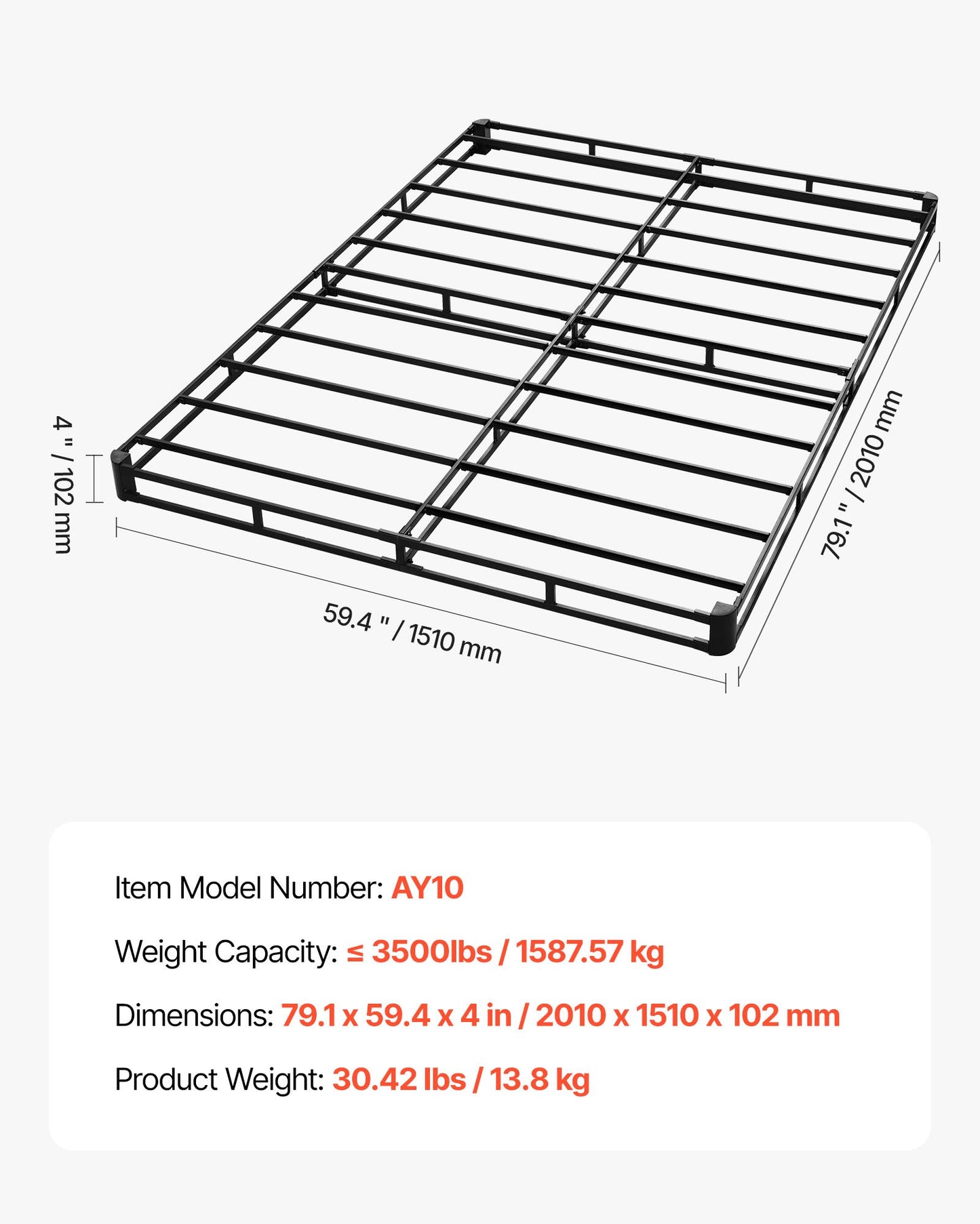 Queen Size Bed Frame with Washable Fabric Cover - Heavy Duty Metal Support, 4-Inch Mattress Foundation, Easy Assembly, Black