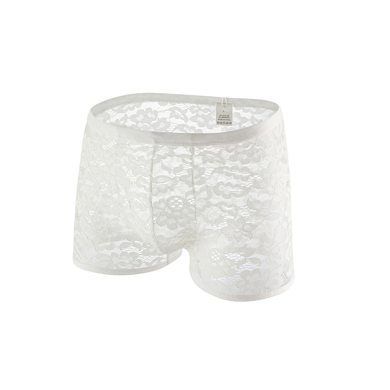 Men's Casual Solid Color Lace Shorts - Breathable Low Waist Boxer Style