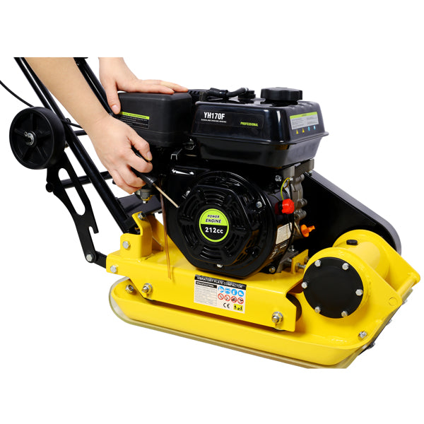 Gas Powered Plate Compactor 7.0 HP 5500PPM with Steel Plate & Wheels