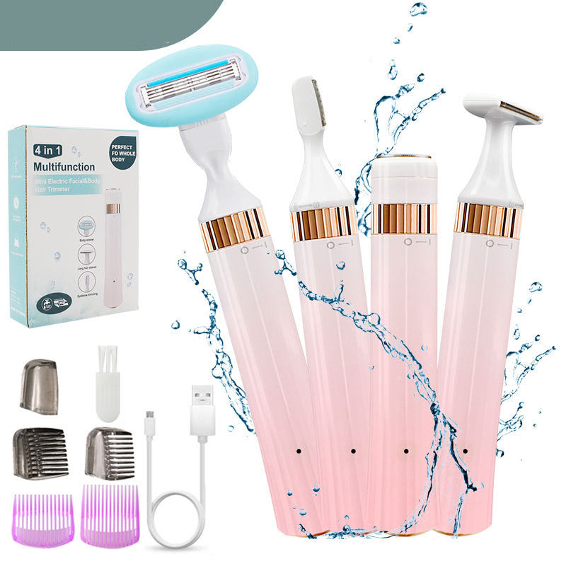 Electric Body Hair Trimmer - USB Rechargeable Groomer, Gradient Pink