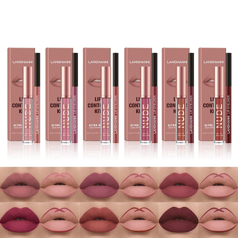 Lip Liner and Matte Lip Gloss Set - No Stain, Multiple Colors