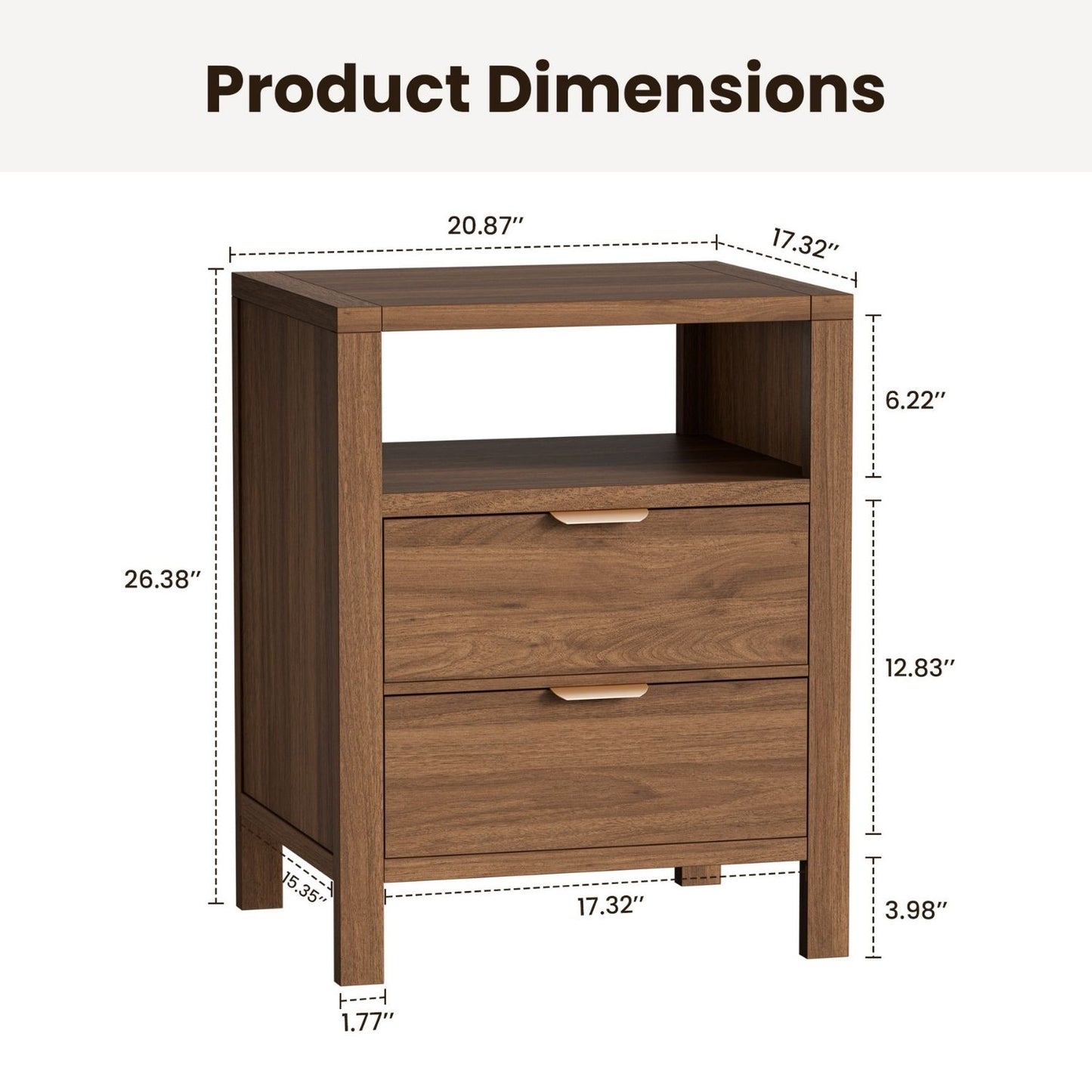 Nightstand with 2 Drawers and Open Shelf - Space-Saving Organizer