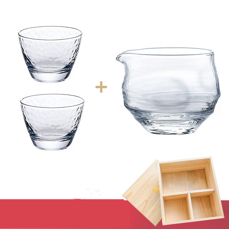 Hammer Pattern Small Wine Cup Set - Japanese Tea Drinkware with Wooden Box