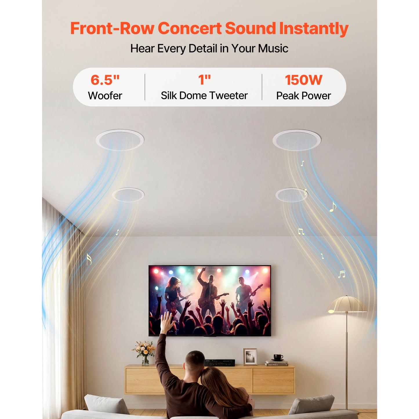 6.5-Inch In-Ceiling & In-Wall Bluetooth Speakers with Amplifier for Home & Outdoor Use