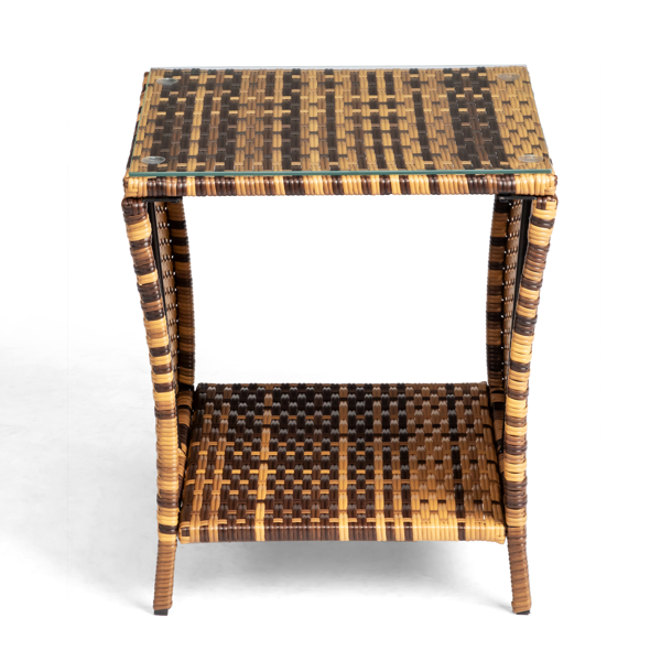 Glass Surface Yellow Gradient Rattan Side Table - Modern Home Decor