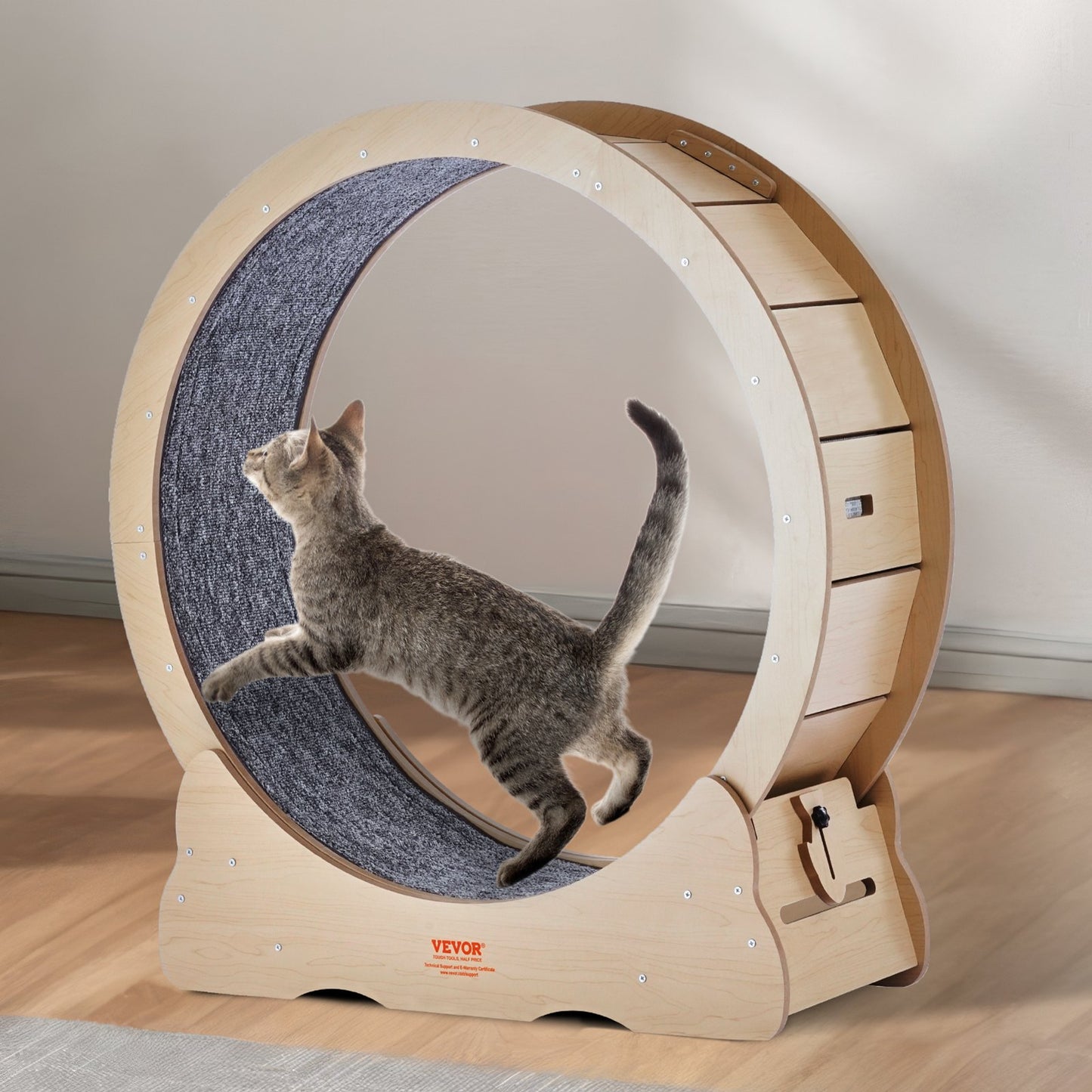 Large Indoor Cat Exercise Wheel 35.8 Inch Wooden Treadmill for Felines